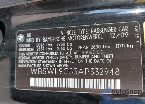 2010 BMW M3 z USA, uszkodzony, nr VIN WBSWL9C53AP332948